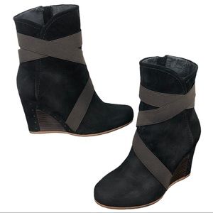 UGG Taleen Black Suede Mid Calf Wedge Boots